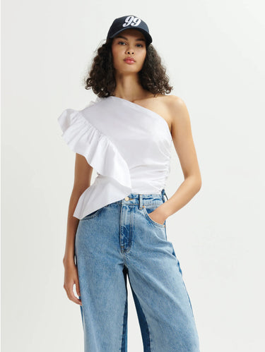 ESSENTIEL ANTWERP-Top Mono Spalla Con Volant Bianco-TRYME Shop