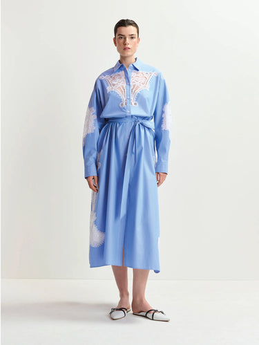 ESSENTIEL ANTWERP-Abito Chemisier a Righe con Pizzo Blu/Bianco-TRYME Shop