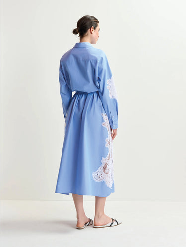 Gestreepte blousejurk met kant Blauw/Wit