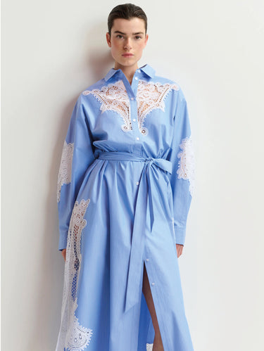 Gestreepte blousejurk met kant Blauw/Wit