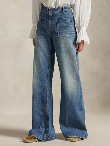 RALPH LAUREN-Jeans Vita Alta con Tasche Applicate Blu-TRYME Shop