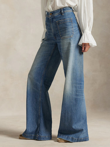 High Waist Jeans with Patch Pockets Blue