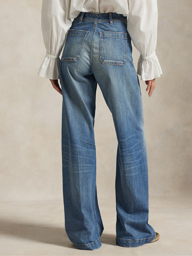 High Waist Jeans with Patch Pockets Blue