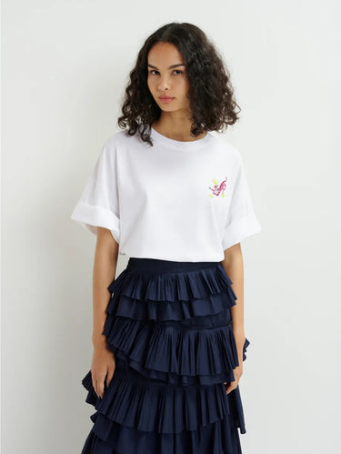 ESSENTIEL ANTWERP-T-shirt Oversize con Ricamo Bianco-TRYME Shop