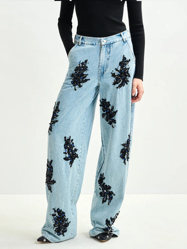 ESSENTIEL ANTWERP-Denim Ampi con Paillettes Blu/Nero-TRYME Shop