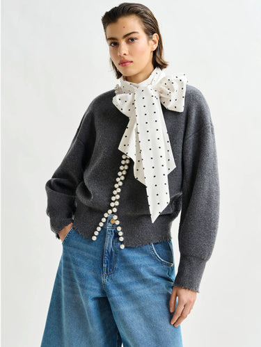 ESSENTIEL ANTWERP-Cardigan in Maglia con Perline Grigio-TRYME Shop
