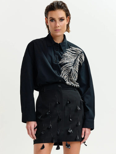 ESSENTIEL ANTWERP-Camicia Oversize con Paillettes Nero-TRYME Shop