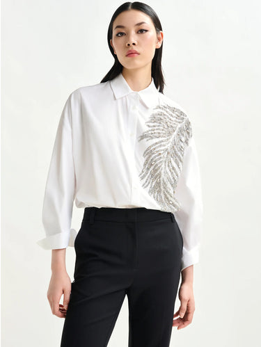 ESSENTIEL ANTWERP-Camicia Oversize con Paillettes Bianco-TRYME Shop