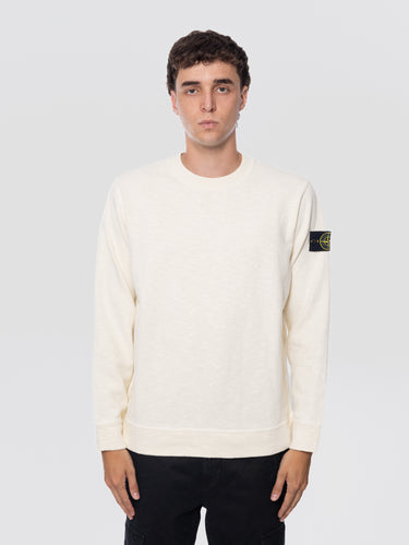 STONE ISLAND-Felpa Girocollo in Cotone Malfilè Avorio-TRYME Shop