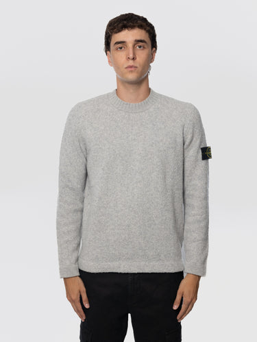 STONE ISLAND-Maglione Girocollo in Lana con Texture Garzata Grigio-TRYME Shop