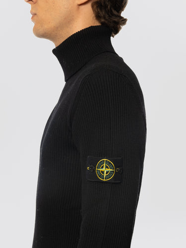 Pull col roulé côtelé en laine Noir