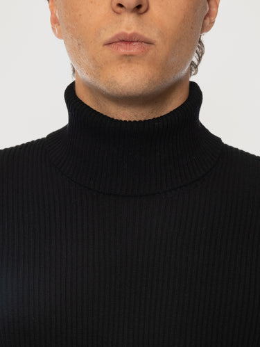 Pull col roulé côtelé en laine Noir