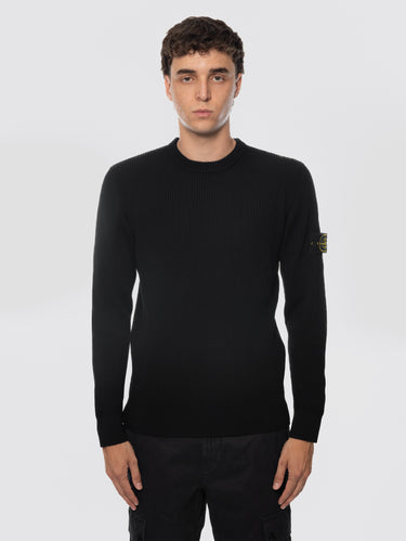 STONE ISLAND-Maglione in Lana a Coste Nero-TRYME Shop
