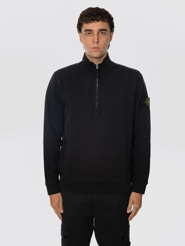 STONE ISLAND-Felpa con Mezza Zip e Inserti a Costine Nero-TRYME Shop