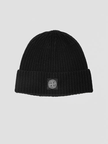 STONE ISLAND-Berretto in Lana Certificata Nero-TRYME Shop