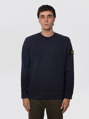 STONE ISLAND-Felpa Girocollo in Cotone Malfilè Blu-TRYME Shop