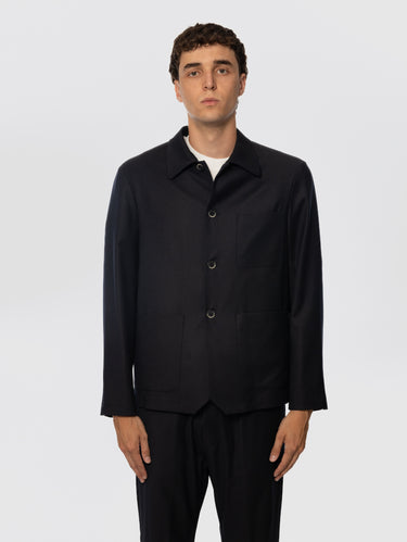 BARENA VENEZIA-Overshirt in Flanella di Lana Vergine Blu-TRYME Shop