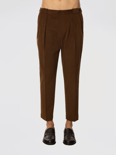 BRIGLIA 1949-Pantaloni in Cotone con Pinces Marrone-TRYME Shop