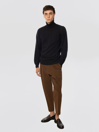Cotton Pants with Pleats Brown