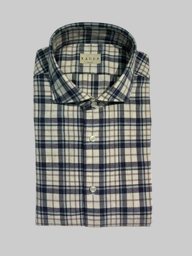 XACUS-Camicia a Quadri in Flanella Beige/Grigio-TRYME Shop