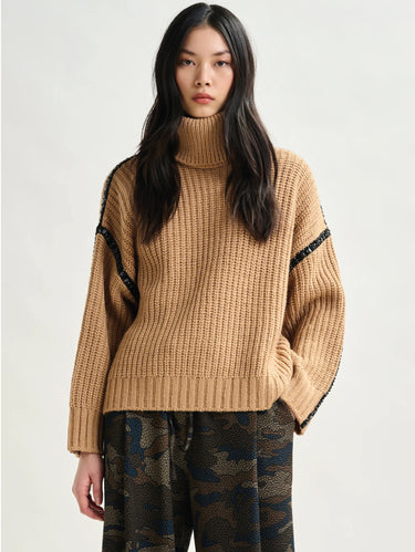 ESSENTIEL ANTWERP-Dolcevita con Strass in Vetro Cammello-TRYME Shop
