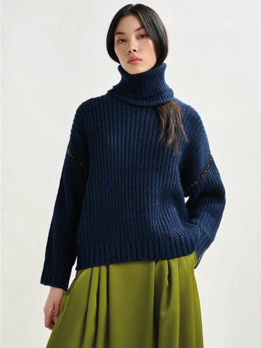 ESSENTIEL ANTWERP-Dolcevita con Strass in Vetro Blu-TRYME Shop