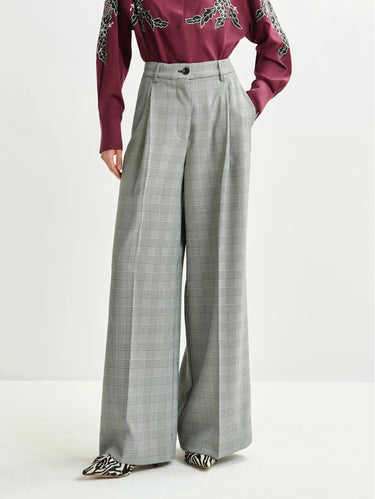 ESSENTIEL ANTWERP-Pantaloni Ampi con Pieghe Stirate Quadrettato Grigio-TRYME Shop