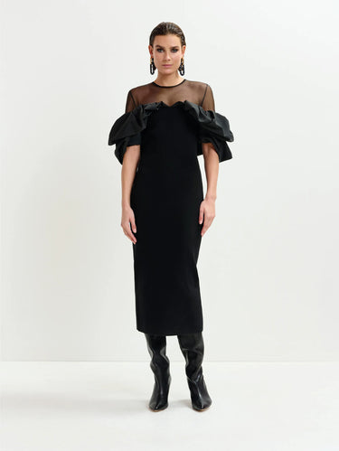 ESSENTIEL ANTWERP-Abito Elegante con Volant nero-TRYME Shop
