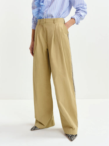 ESSENTIEL ANTWERP-Pantaloni Ampi con Vita Alta e Pinces Beige-TRYME Shop