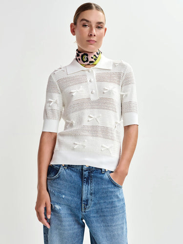 ESSENTIEL ANTWERP-Polo in Maglia con Fiocchi Bianco-TRYME Shop