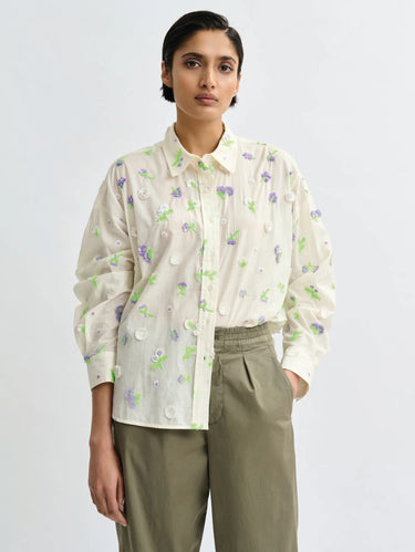 ESSENTIEL ANTWERP-Camicia con Ricami Floreali Bianco-TRYME Shop