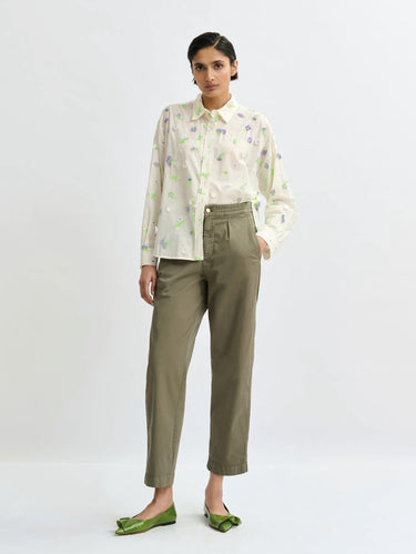 Chemise avec broderies florales Blanche