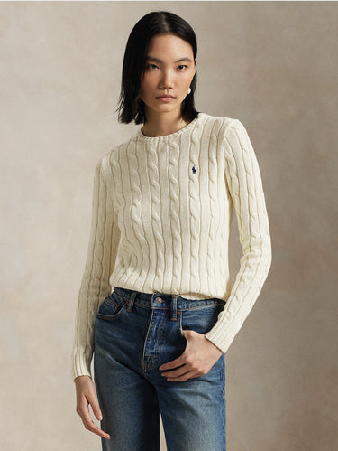 RALPH LAUREN-Maglia a Trecce in Misto Cashmere Crema-TRYME Shop