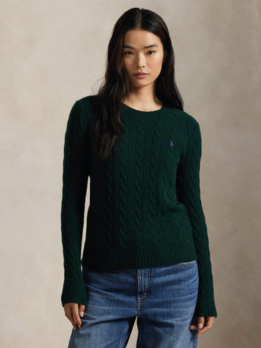 RALPH LAUREN-Maglia a Trecce in Misto Cashmere Verde-TRYME Shop
