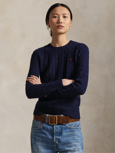 RALPH LAUREN-Maglia a Trecce in Misto Cashmere Navy-TRYME Shop