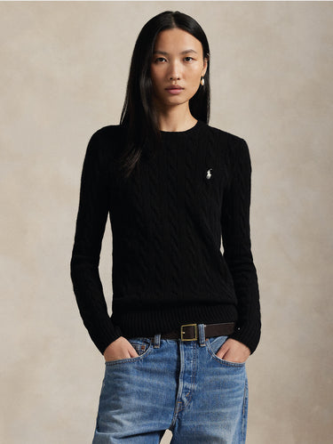 RALPH LAUREN-Maglia a Trecce in Misto Cashmere Nero-TRYME Shop
