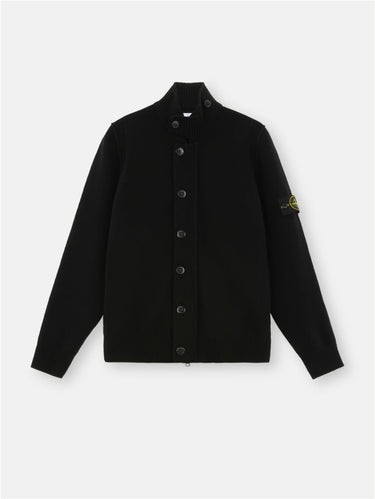 STONE ISLAND-Maglione in Lana Rsata con Bottoni e Zip Nero-TRYME Shop