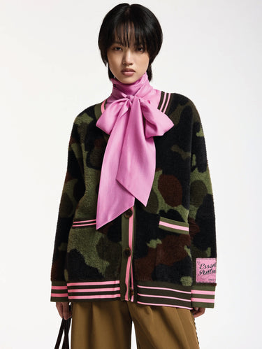 ESSENTIEL ANTWERP-Cardigan Over in Maglia Camouflage Verde-TRYME Shop