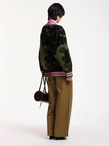 Cardigan Over in Maglia Camouflage Verde