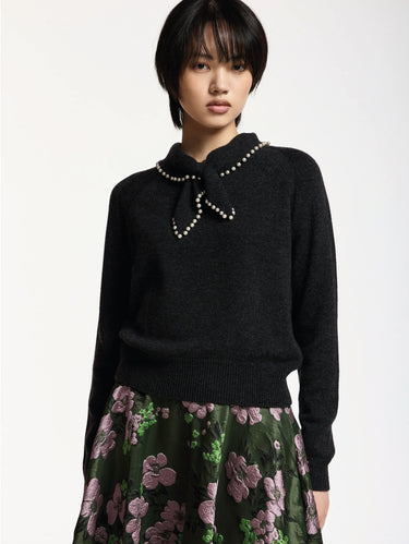 ESSENTIEL ANTWERP-Maglione Misto Cashmere con Colletto e Perline Acciaio-TRYME Shop