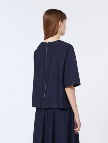 Blusa in Jersey Gessato Blu Notte
