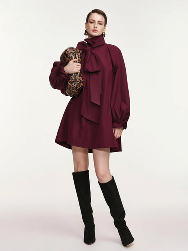 ESSENTIEL ANTWERP-Abito Midi a Trapezio con Fiocco Bordeux-TRYME Shop