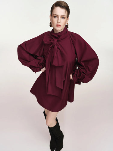 Abito Midi a Trapezio con Fiocco Bordeux