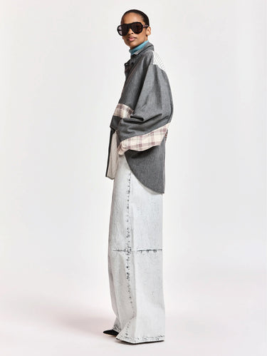 Camicia Oversize con Patchwork Grigio/Marrone
