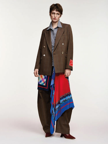 ESSENTIEL ANTWERP-Blazer Doppiopetto Oversize a Quadri Marrone-TRYME Shop