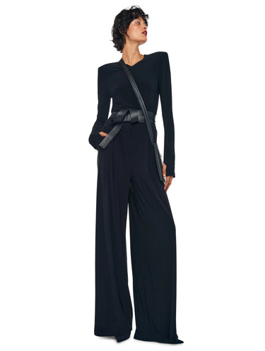 Black Stretch Jersey Pants with Pleats