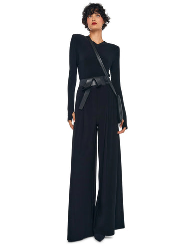 Black Stretch Jersey Pants with Pleats