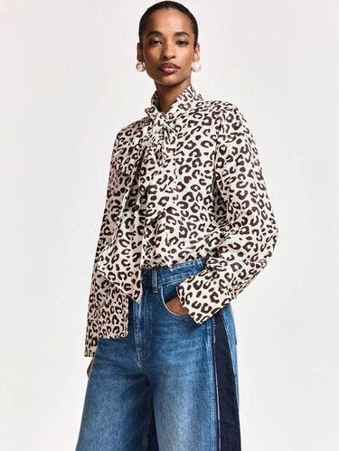 ESSENTIEL ANTWERP-Camicia Oversize Maculata con Fiocco Beige-TRYME Shop