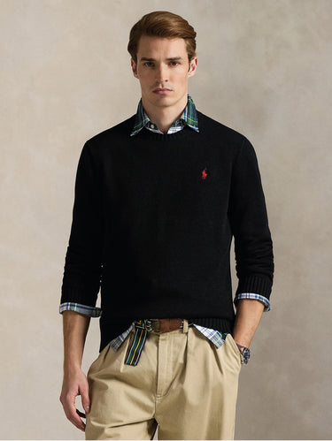 RALPH LAUREN-Maglia Girocollo in Cotone Regular Fit Nero-TRYME Shop