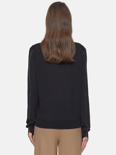 Black Fine Wool Sweater with Contrasts